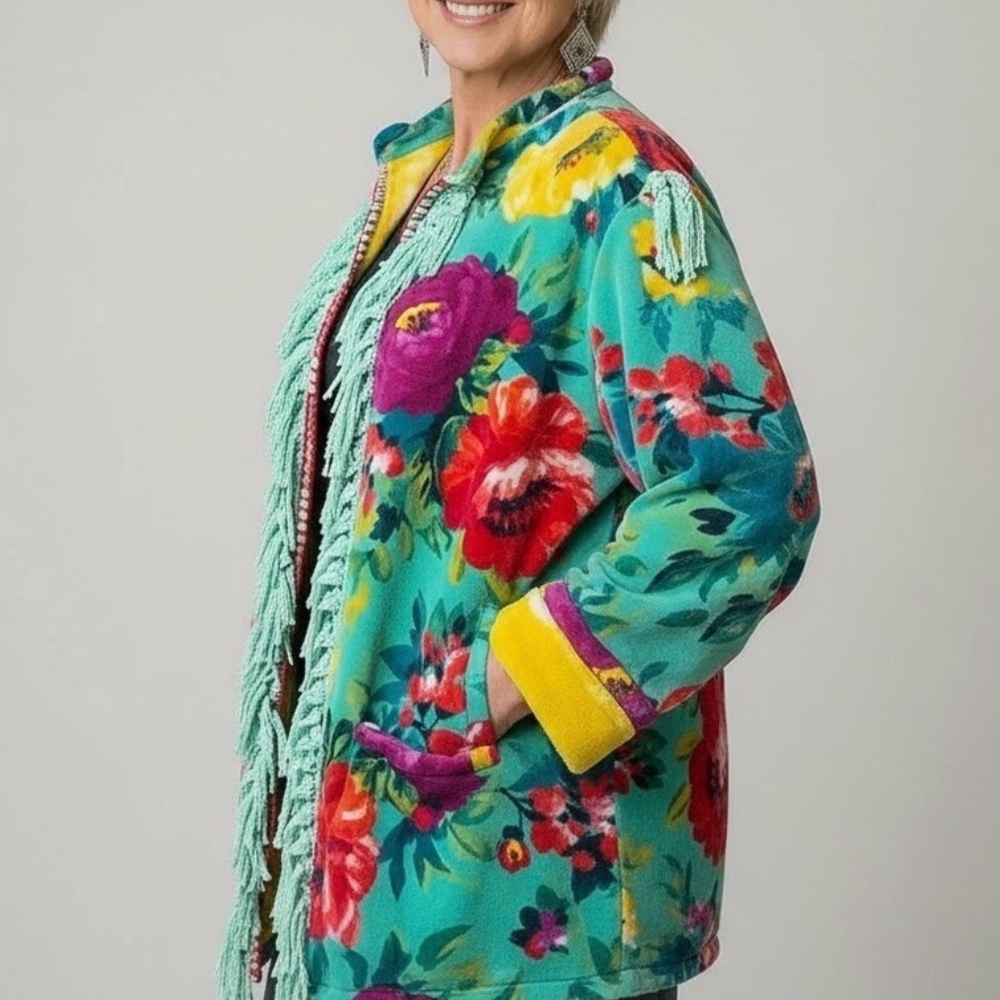 Pioneer Woman Upcycled Blanket Jacket Fringe Western - Picture 3 of 12